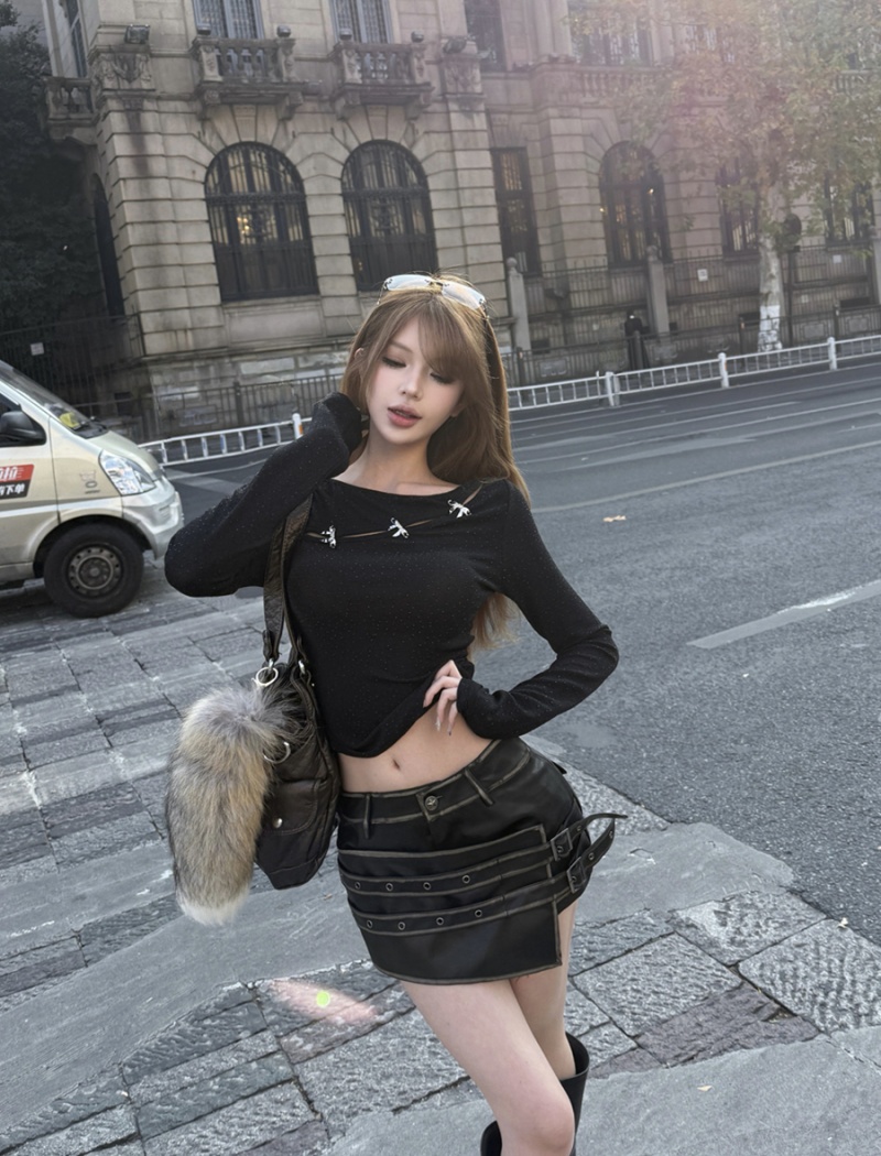 Spring hollow wear T-shirt long sleeve sexy tops for women