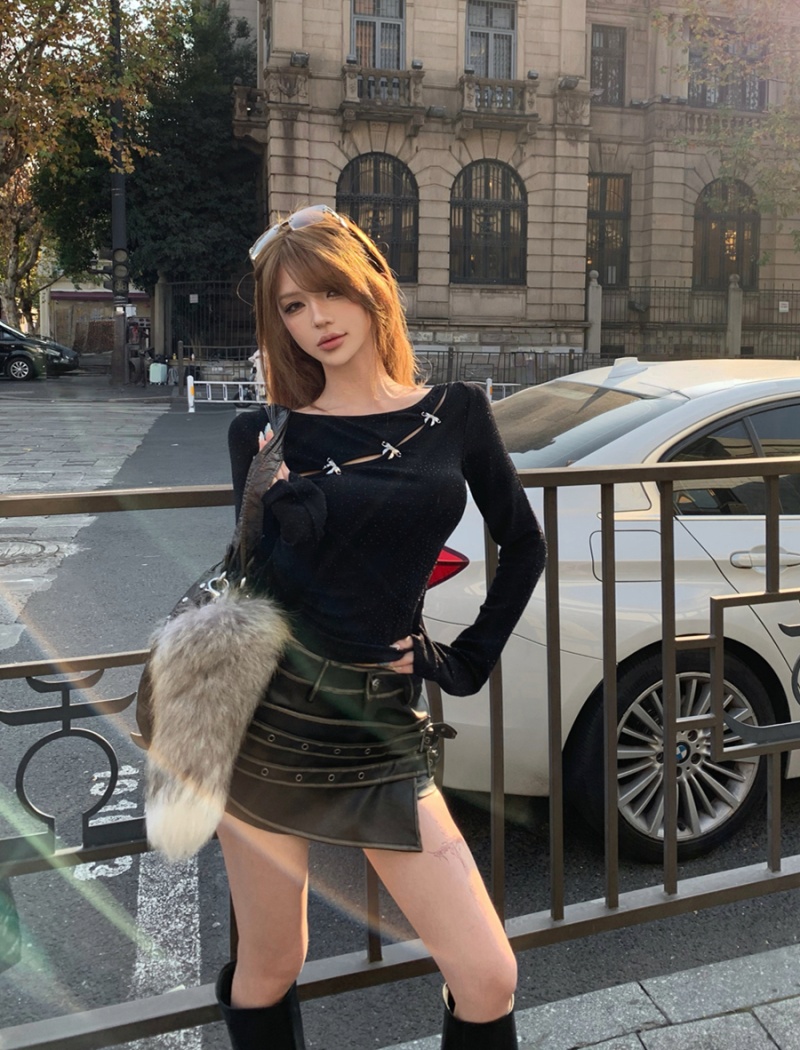 Spring hollow wear T-shirt long sleeve sexy tops for women