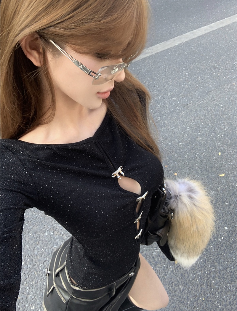 Spring hollow wear T-shirt long sleeve sexy tops for women