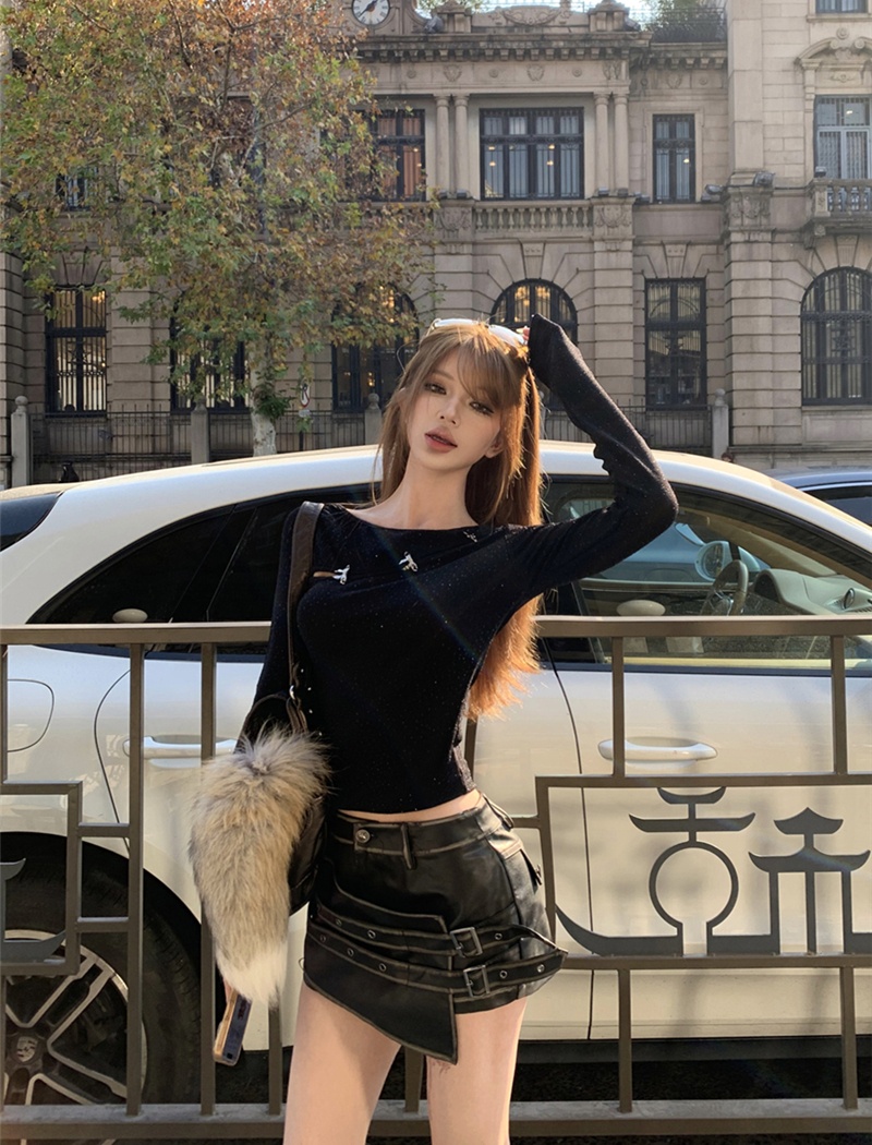 Spring hollow wear T-shirt long sleeve sexy tops for women