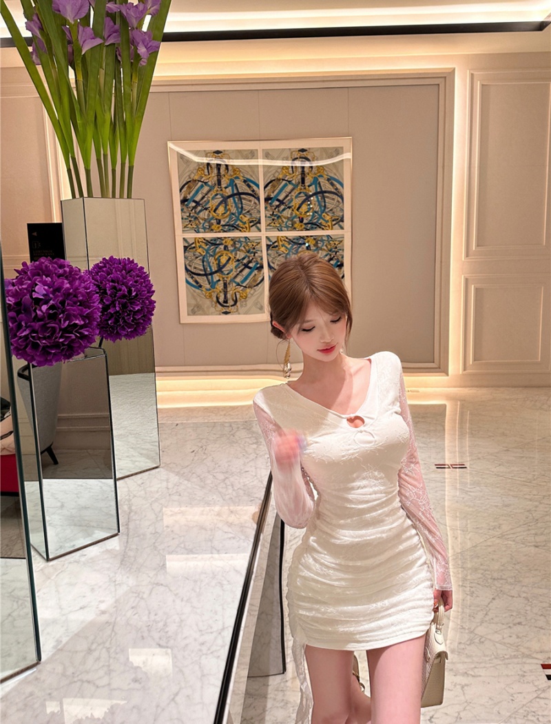 Spring lace sexy T-back slim pinched waist dress for women