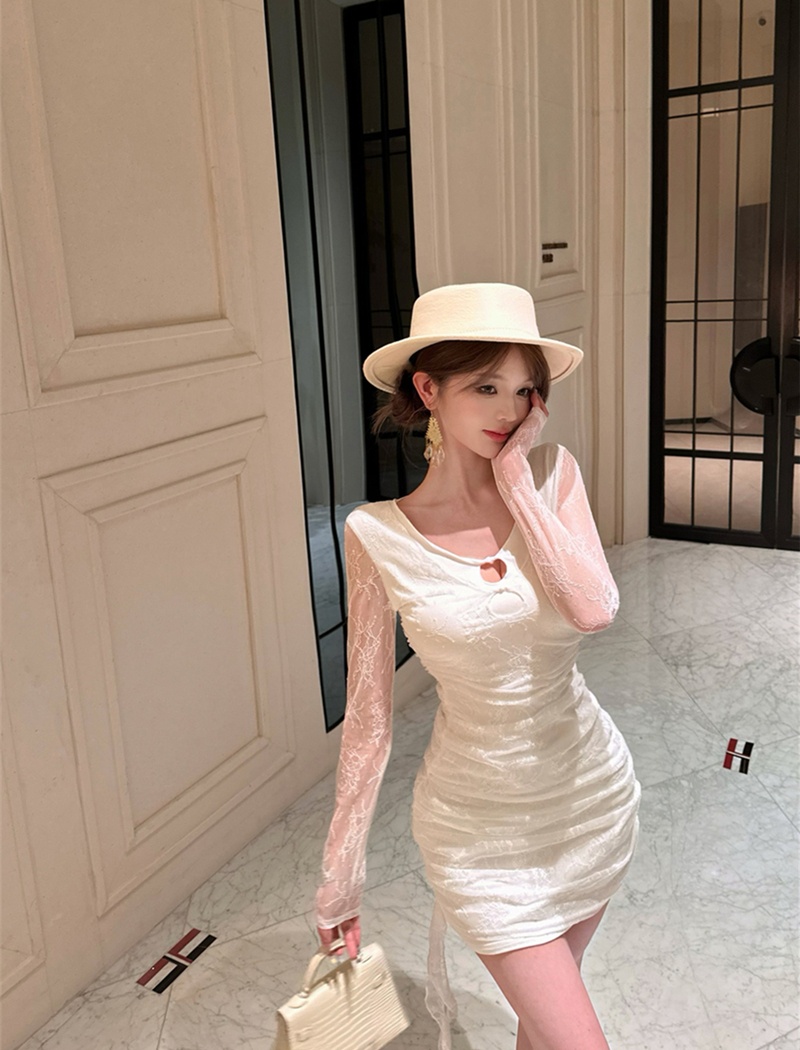Spring lace sexy T-back slim pinched waist dress for women