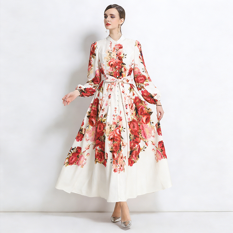 Spring and summer retro long dress vacation dress