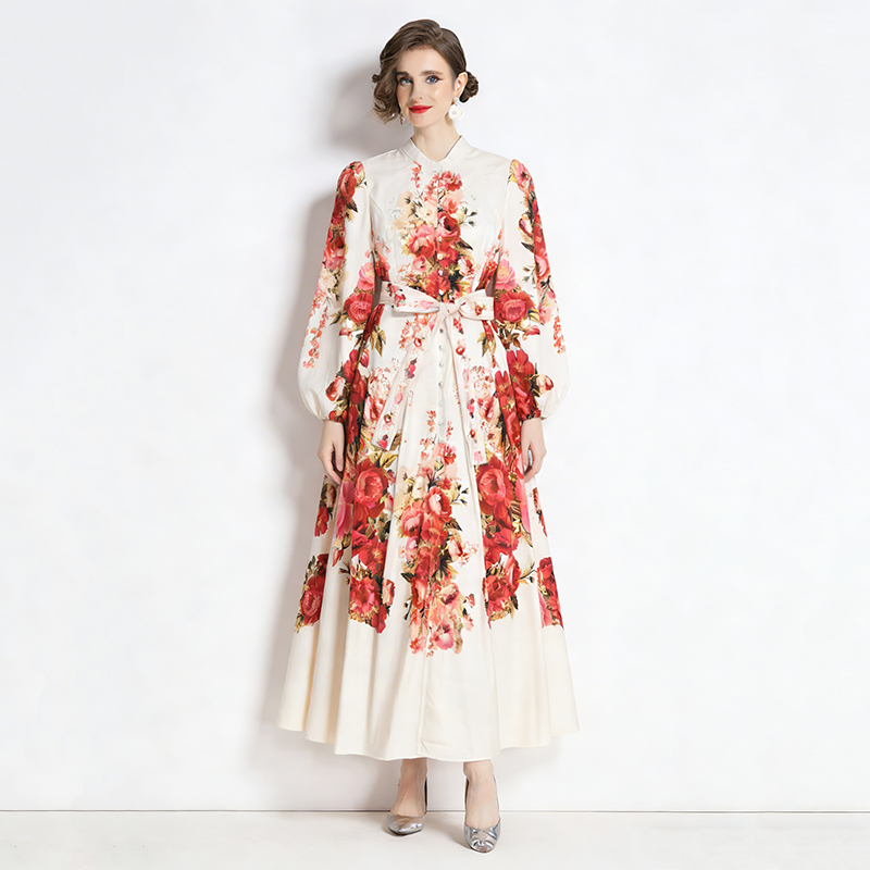 Spring and summer retro long dress vacation dress