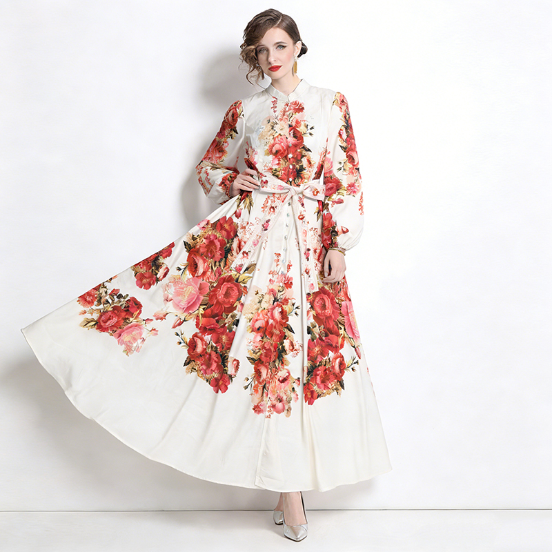 Spring and summer retro long dress vacation dress