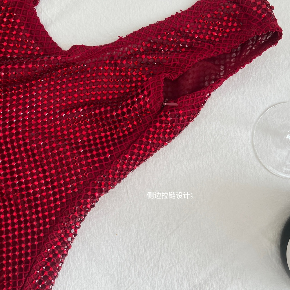 Halter light luxury T-back christmas diamond dress