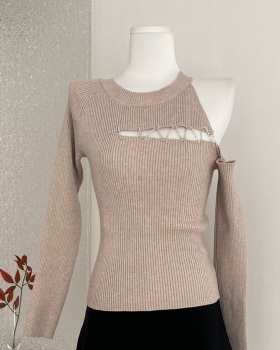 Hollow irregular tops cross diamond splice sweater