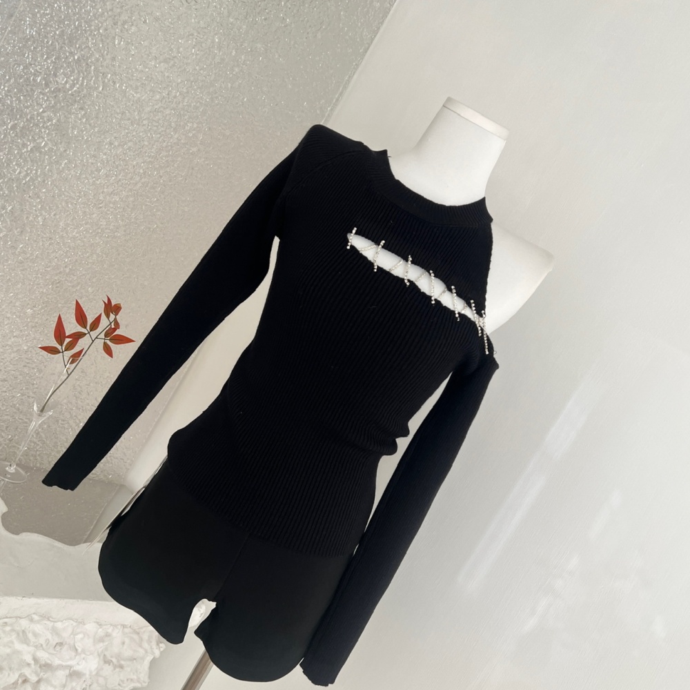 Hollow irregular tops cross diamond splice sweater