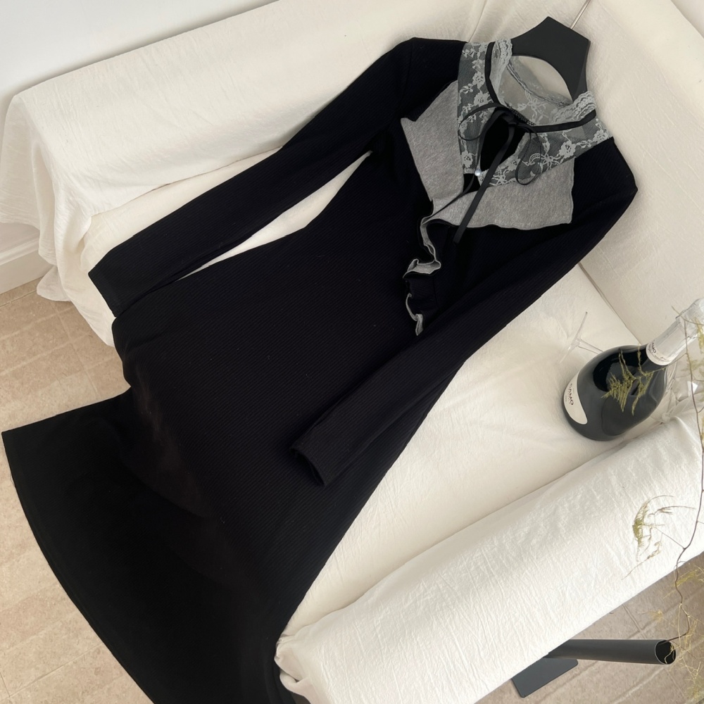 Pinched waist lace bow France style frenum dress