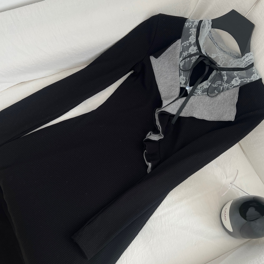 Pinched waist lace bow France style frenum dress