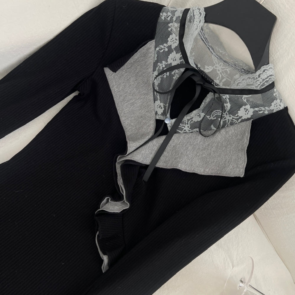 Pinched waist lace bow France style frenum dress