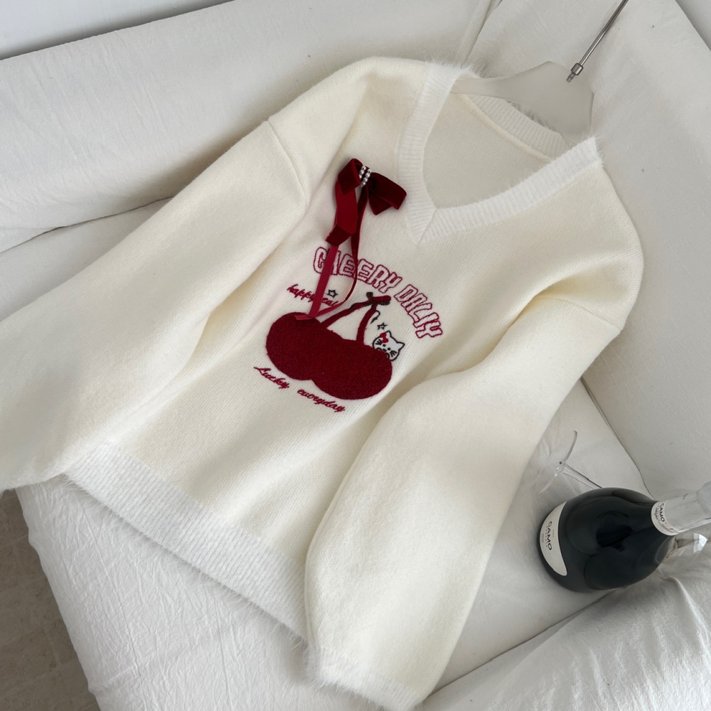 Maiden cherry coat V-neck skirt 2pcs set for women