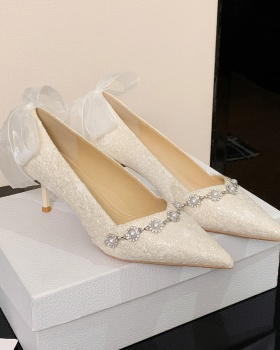 High-heeled bow shoes pointed wedding shoes for women