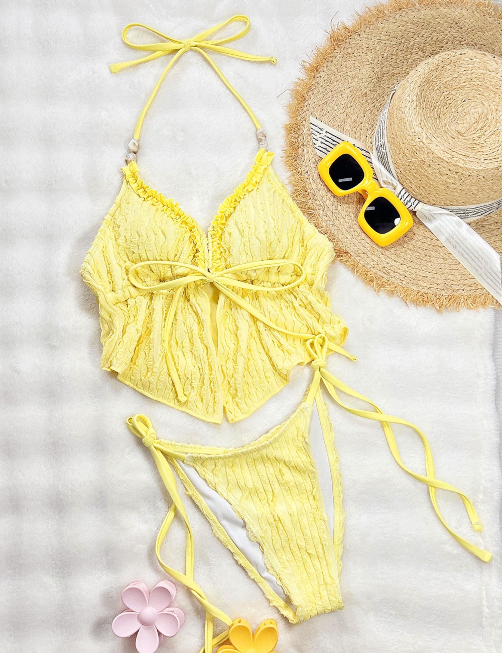 Sexy yellow seaside spa separate vacation bikini swimwear