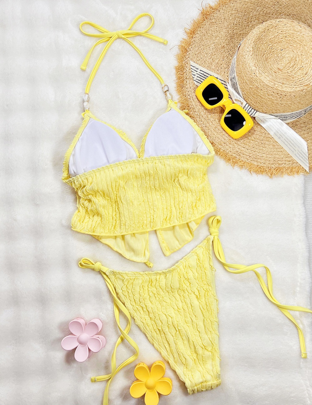 Sexy yellow seaside spa separate vacation bikini swimwear