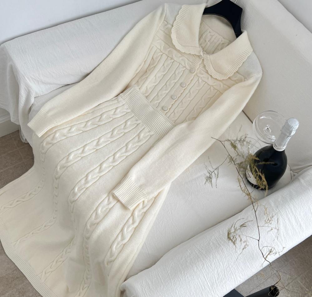 Knitted twist tops lapel temperament long skirt a set