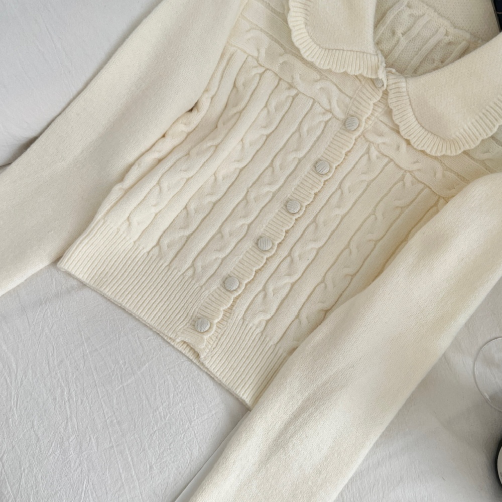 Knitted twist tops lapel temperament long skirt a set