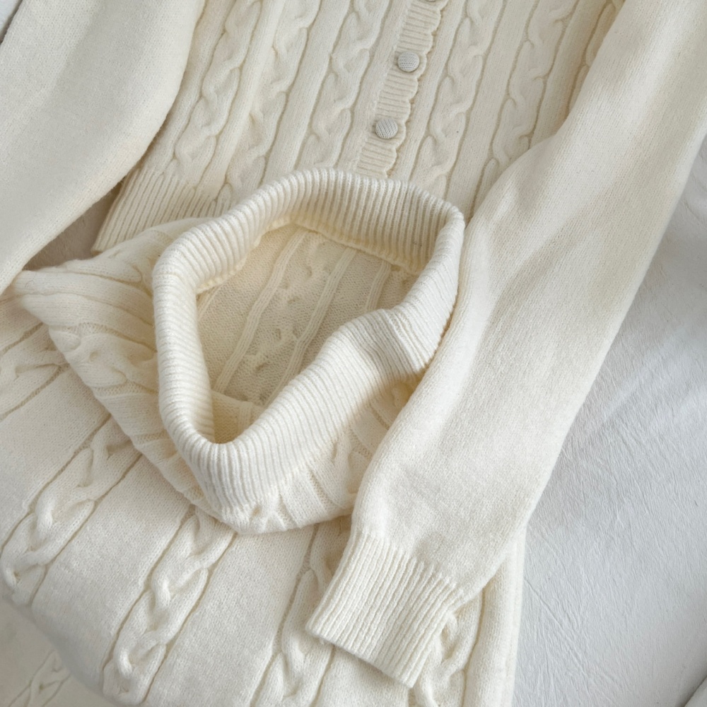 Knitted twist tops lapel temperament long skirt a set