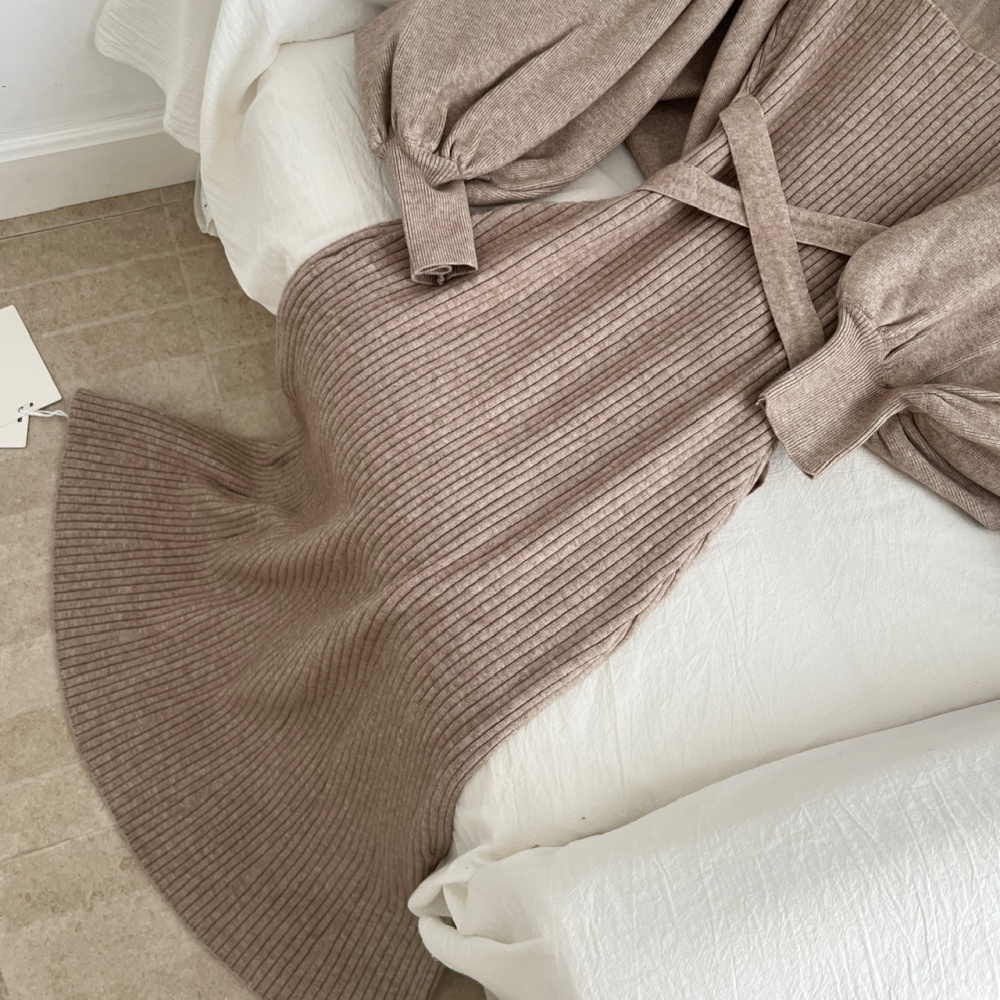 Knitted sleeveless vest frenum smock 2pcs set