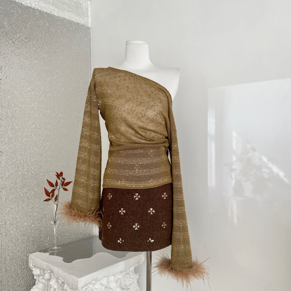 Woolen skirt sequins short skirt