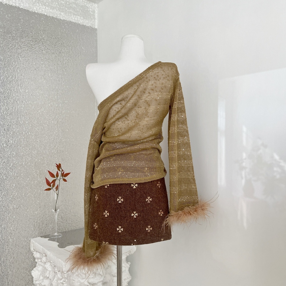 Pink sloping shoulder skirt enticement tops a set for women