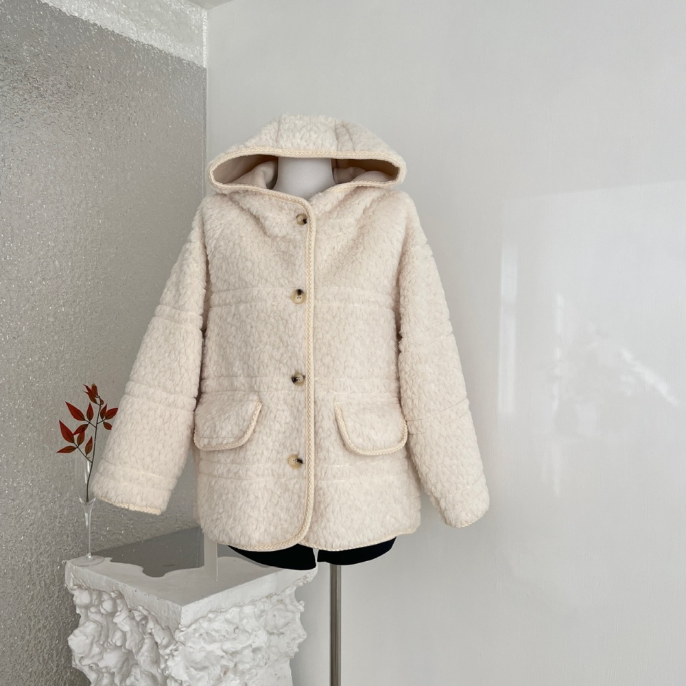 Hooded long fur coat lambs wool coat