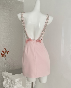 Rhinestone dress halter strap dress