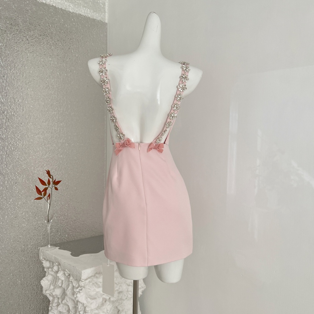 Rhinestone dress halter strap dress