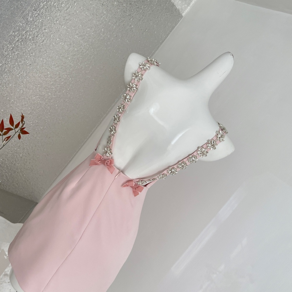 Rhinestone dress halter strap dress