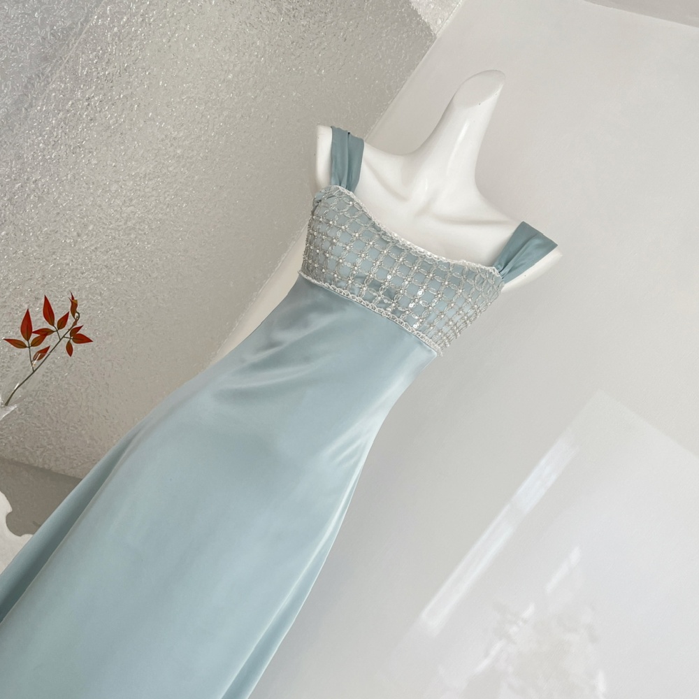 Sequins satin dress banquet light luxury formal dress