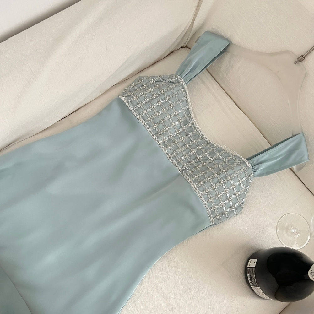 Sequins satin dress banquet light luxury formal dress