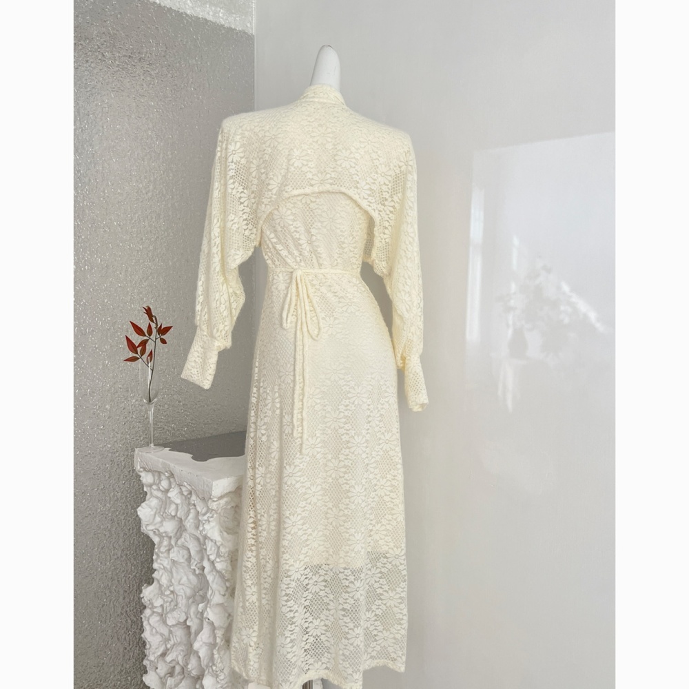 Plus velvet lace dress lapel cstand collar cheongsam a set