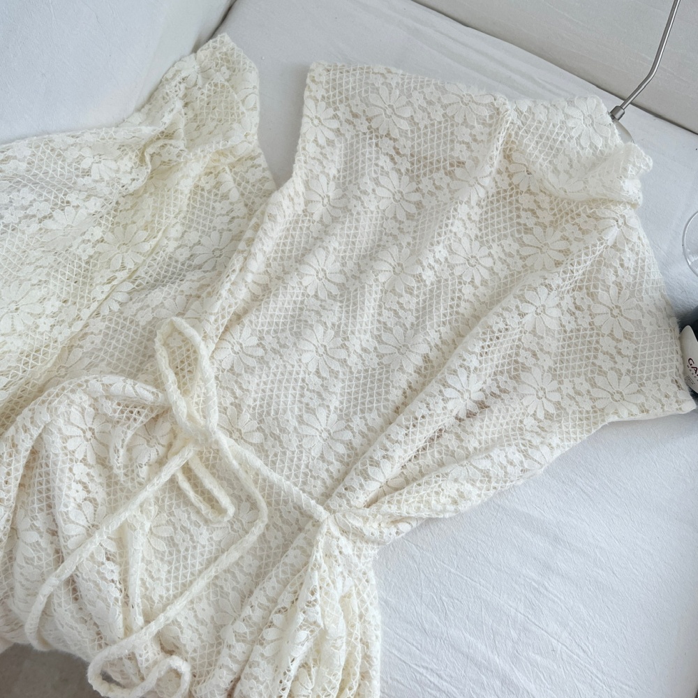 Plus velvet lace dress lapel cstand collar cheongsam a set