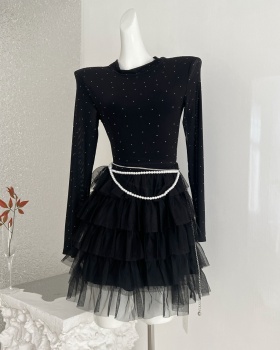 Pinched waist cake knitted winter dress for women