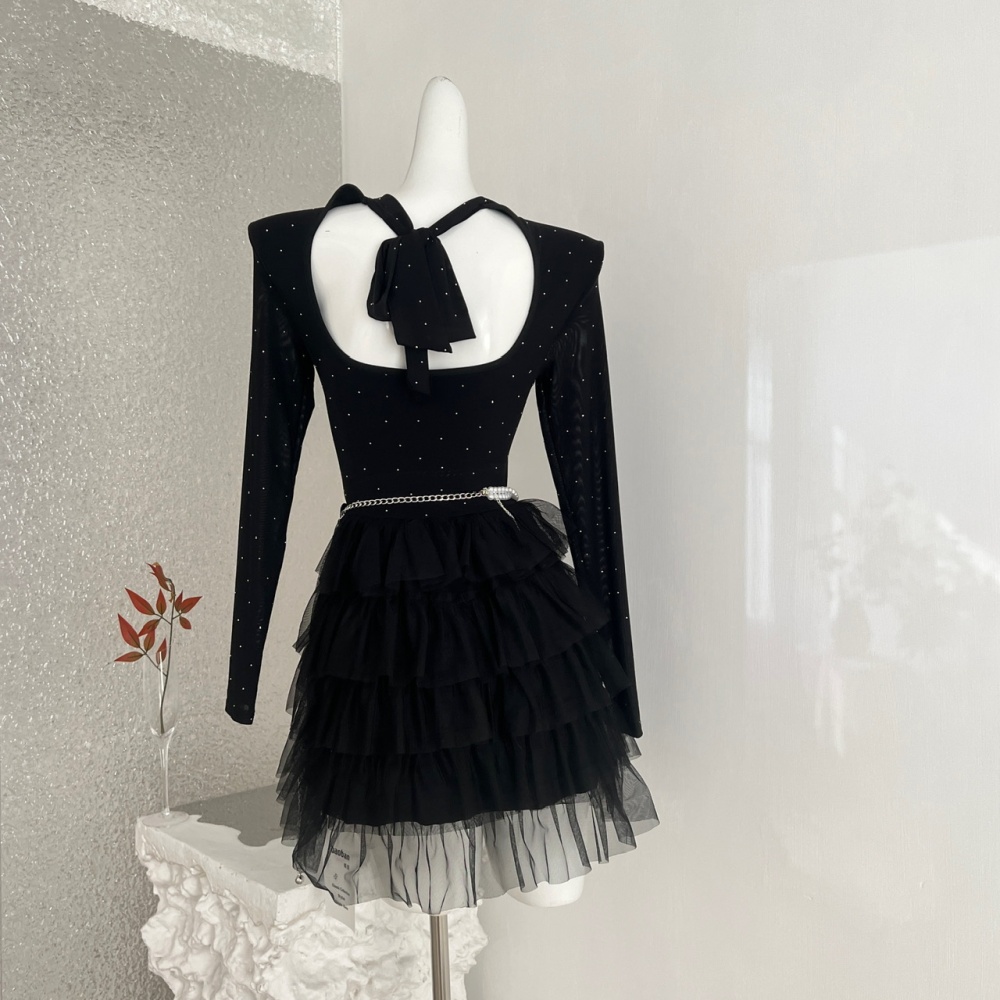 Pinched waist cake knitted winter dress for women