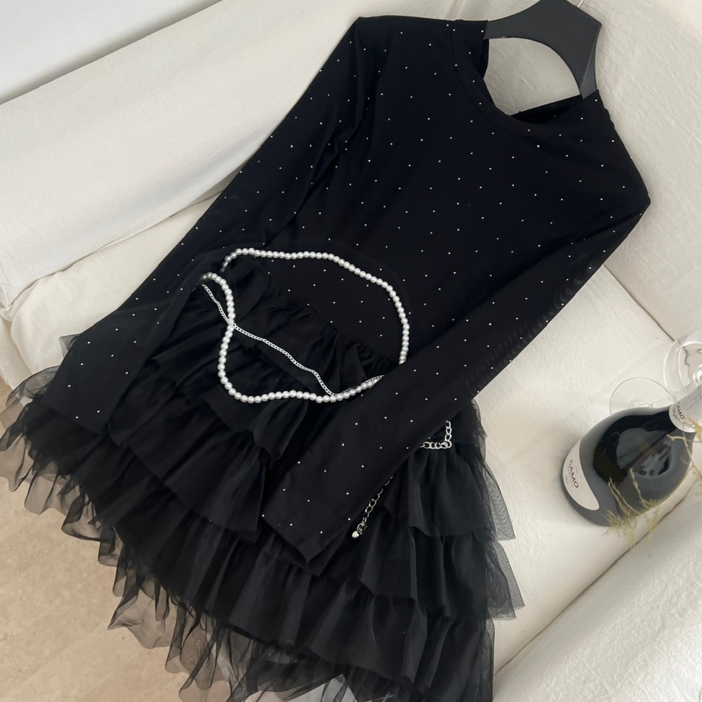 Pinched waist cake knitted winter dress for women