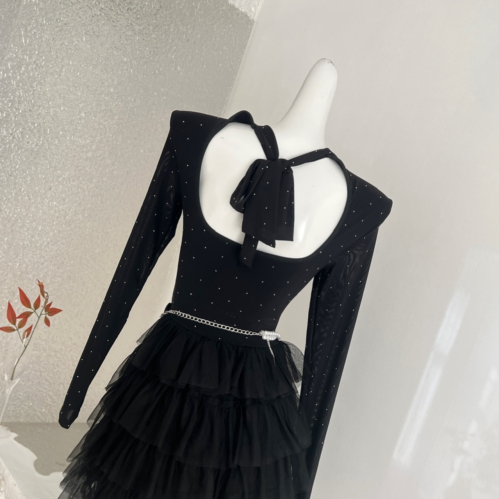 Pinched waist cake knitted winter dress for women