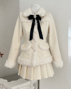 Sweet long sleeve coat winter slim short skirt a set