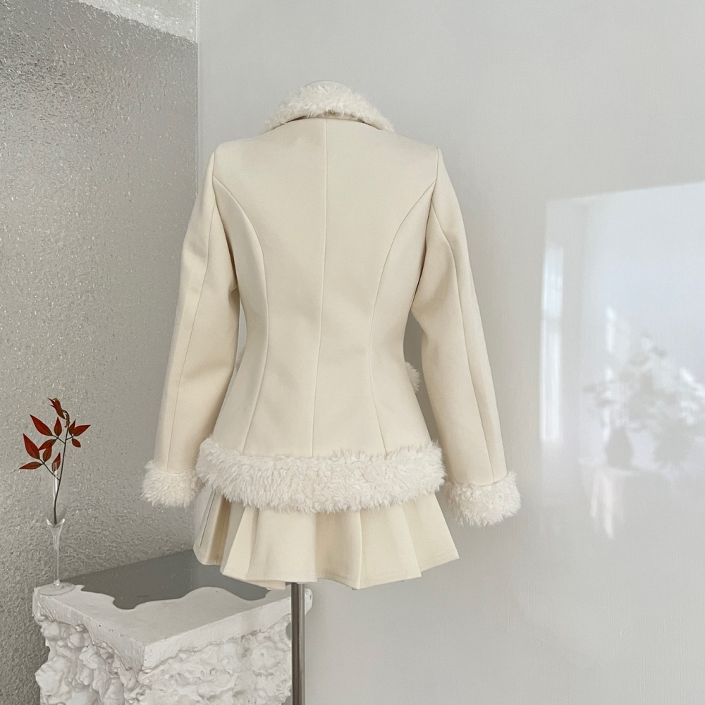Sweet long sleeve coat winter slim short skirt a set