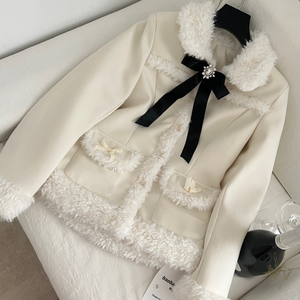 Sweet long sleeve coat winter slim short skirt a set