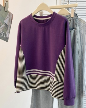 Splice stripe T-shirt Korean style Casual hoodie