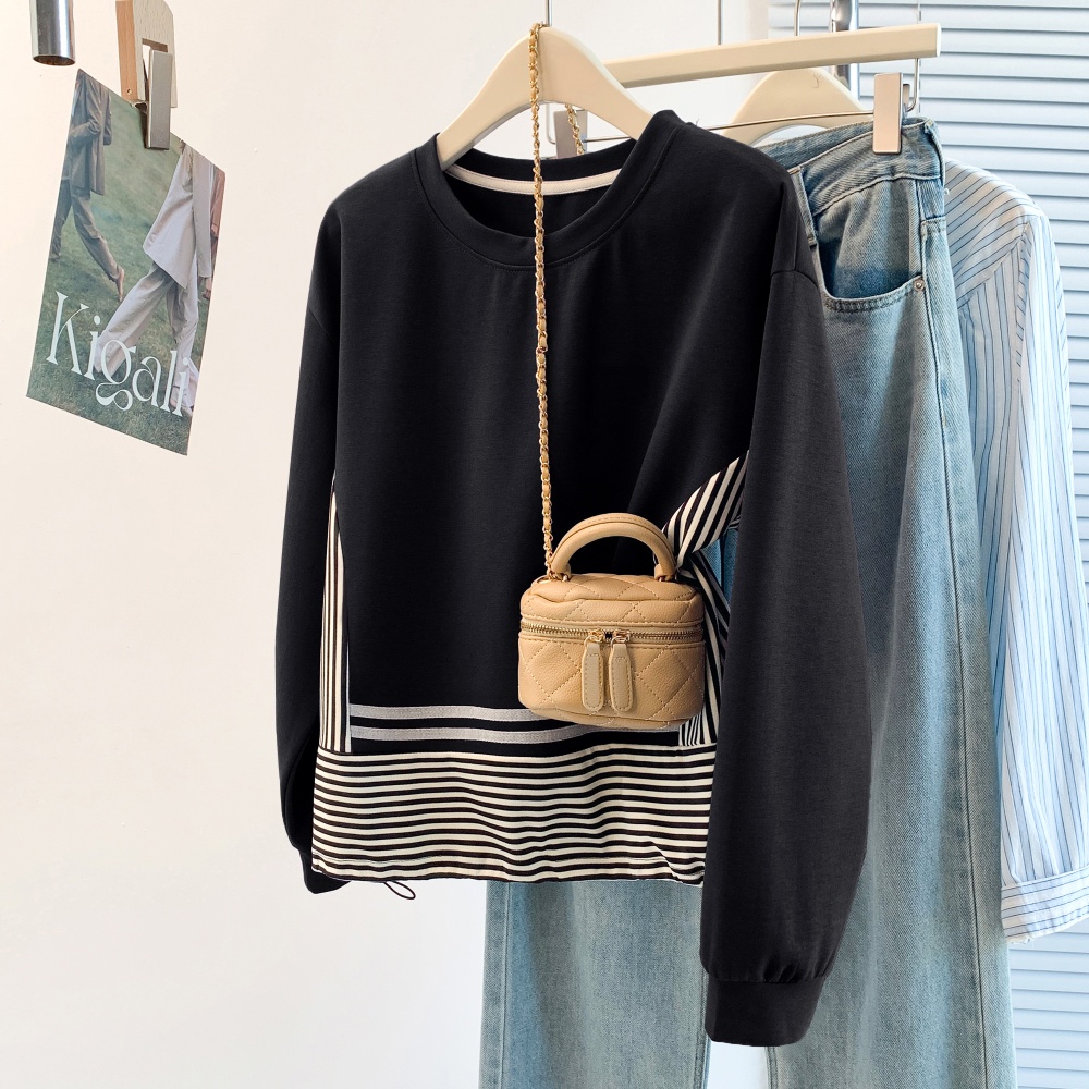 Splice stripe T-shirt Korean style Casual hoodie