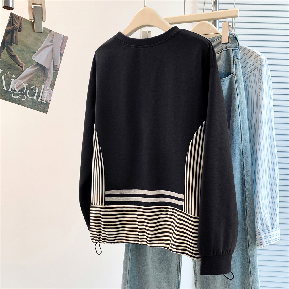 Splice stripe T-shirt Korean style Casual hoodie