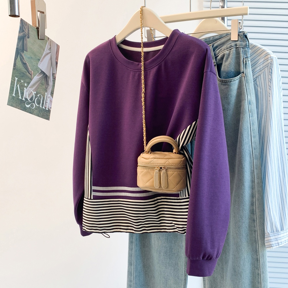 Splice stripe T-shirt Korean style Casual hoodie