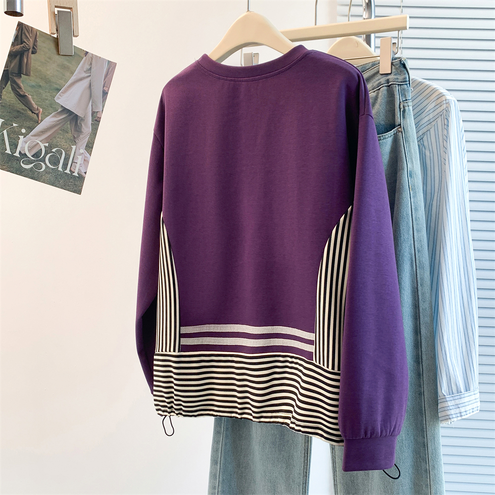 Splice stripe T-shirt Korean style Casual hoodie