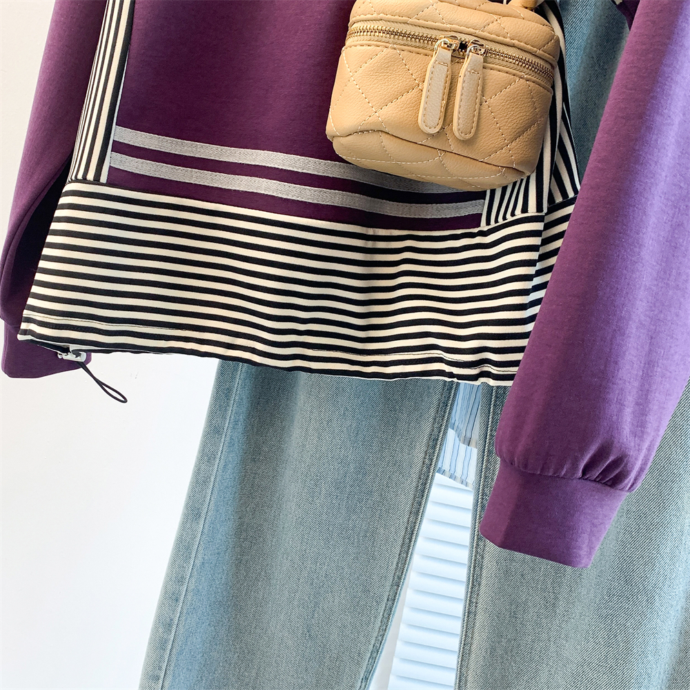 Splice stripe T-shirt Korean style Casual hoodie