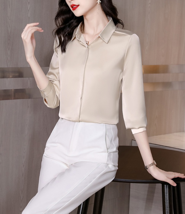 Silk tops two-sided long sleeve shirt