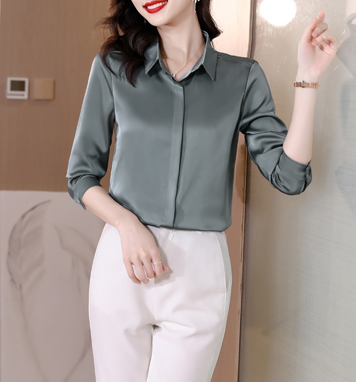 Silk tops two-sided long sleeve shirt