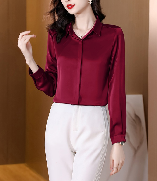 Silk tops two-sided long sleeve shirt
