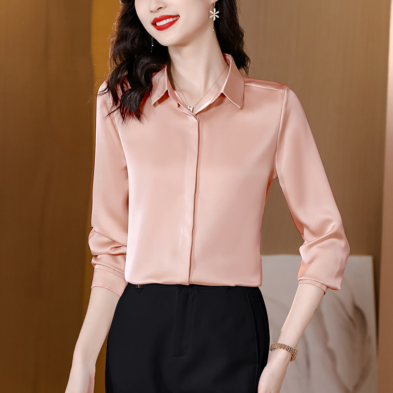 Silk tops two-sided long sleeve shirt
